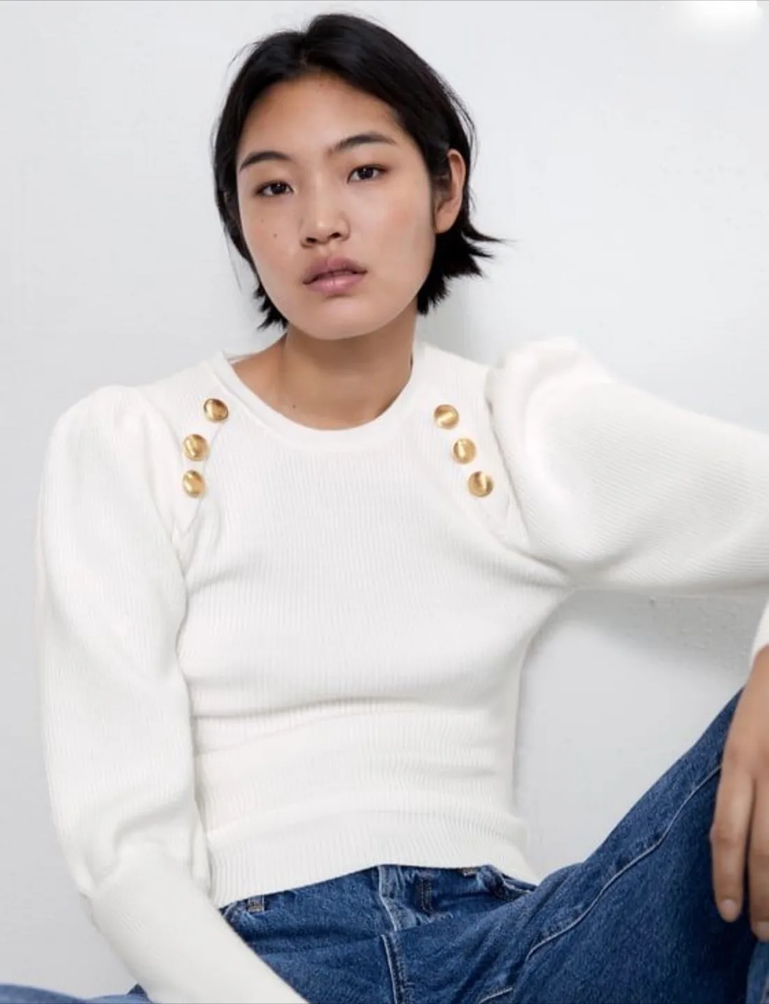 Zara Knit Top with Gold Buttons - Size Small