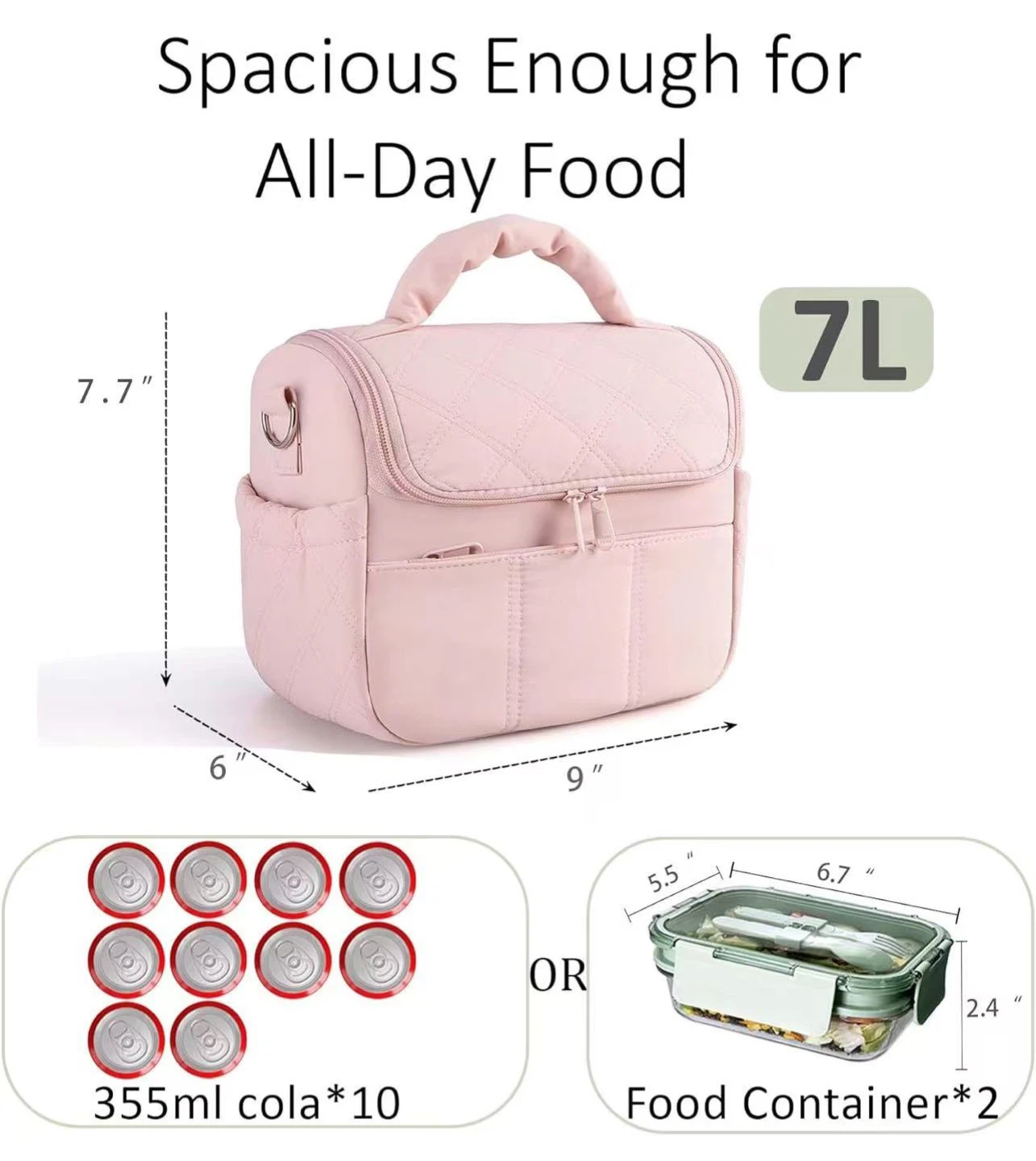 Pink Insulated Lunch Bag - 7L Capacity - photo 2
