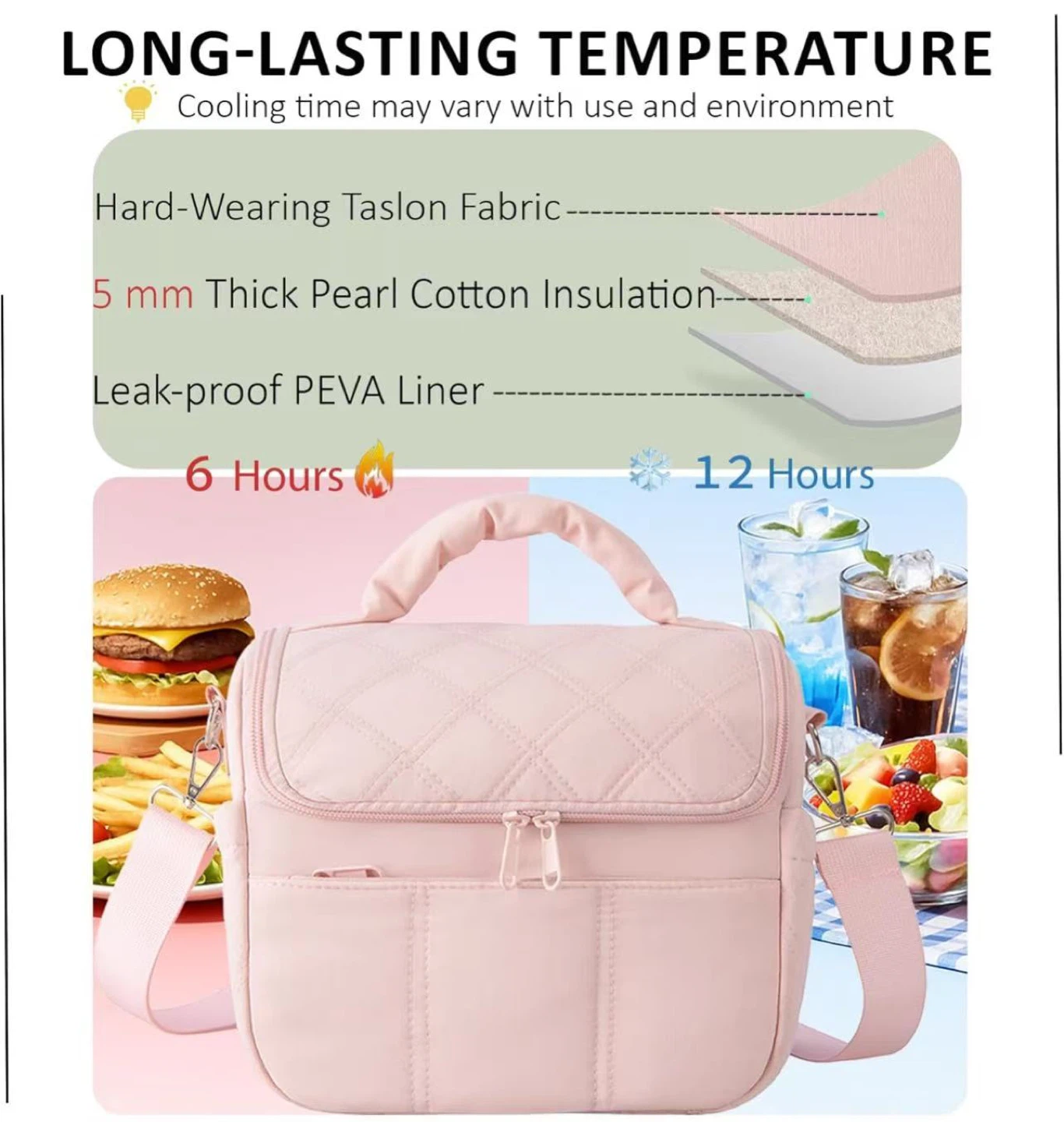 Pink Insulated Lunch Bag - 7L Capacity - photo 3
