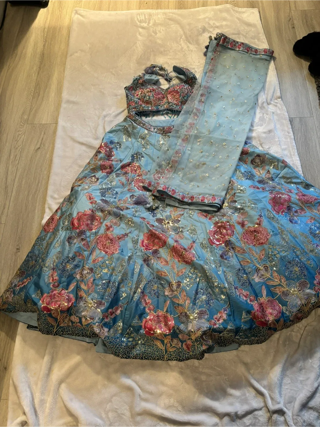 Blue Floral Lehenga Choli Set image indicator(2)