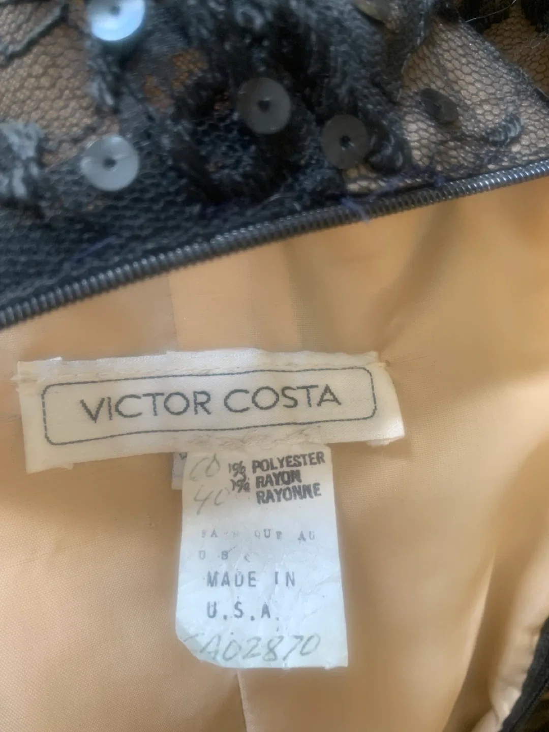 Vintage Victor Costa Black Lace & Pleated Ruffle Gown image indicator(6)