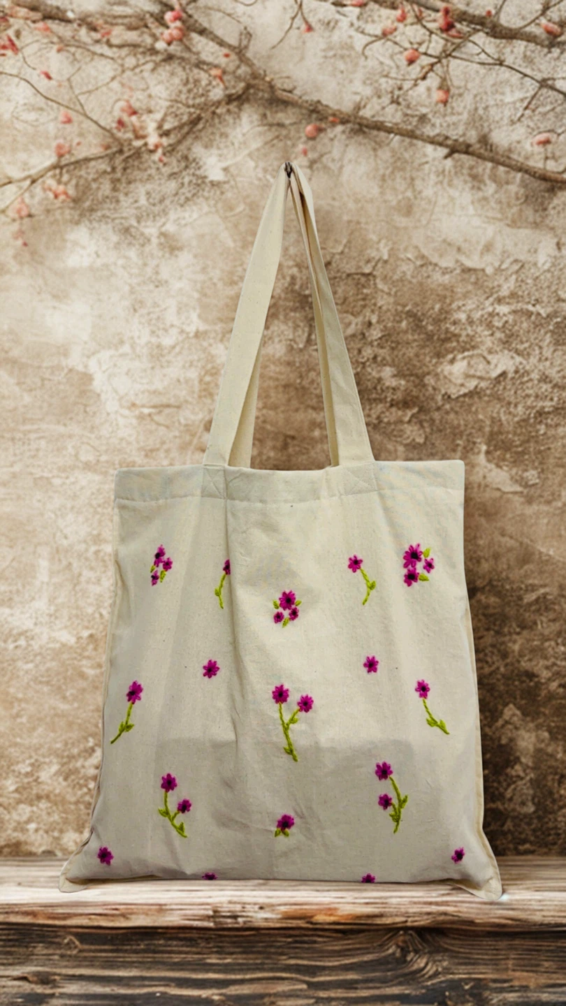Floral Embroidered Canvas Tote Bag - photo 2