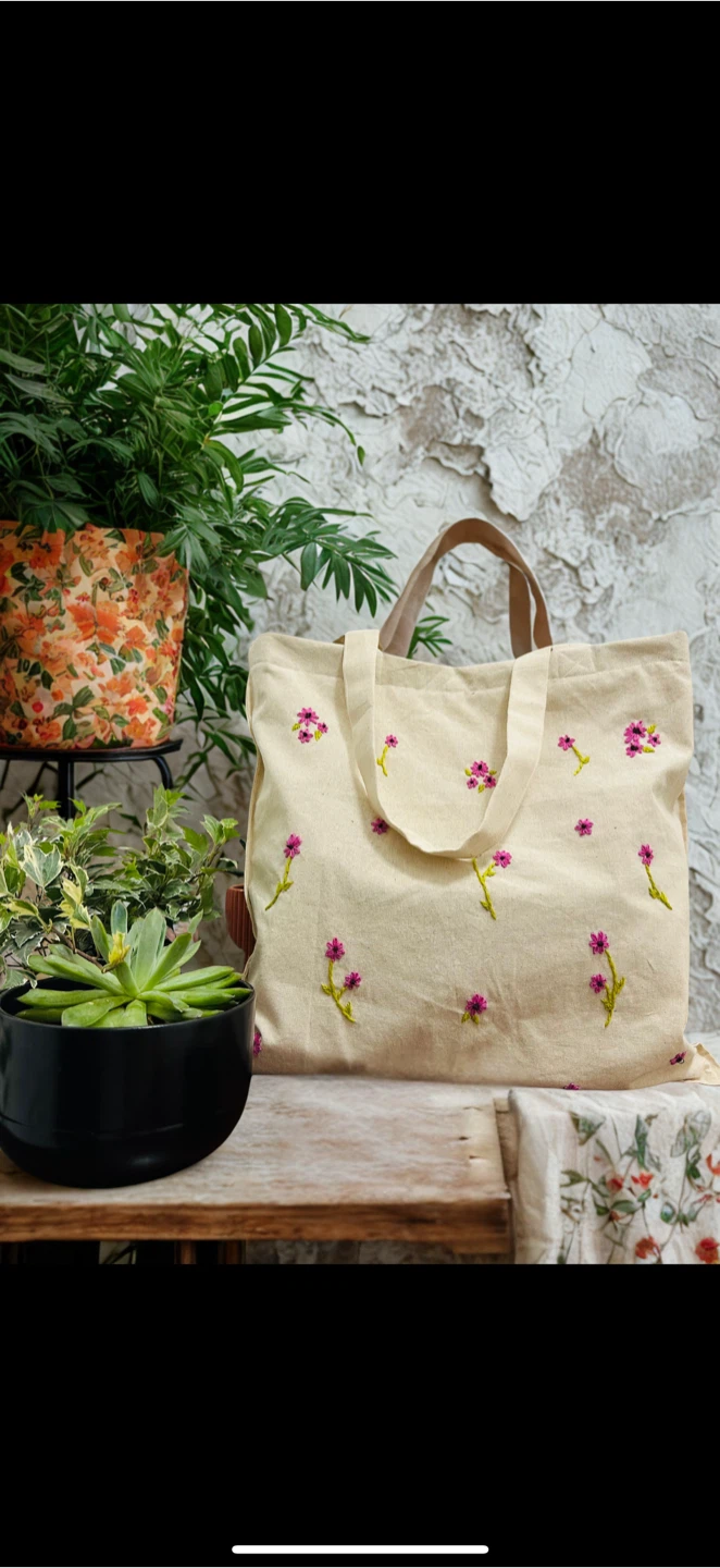 Floral Embroidered Canvas Tote Bag