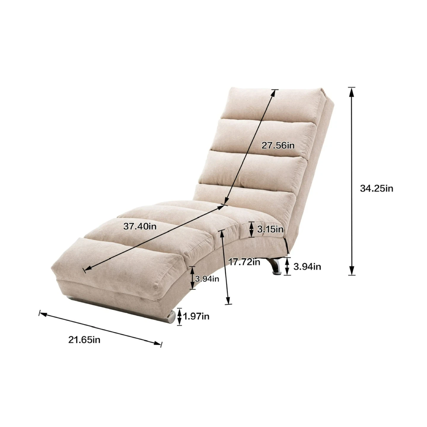 HomSof Armless Beige Chaise Lounge Chair - photo 3