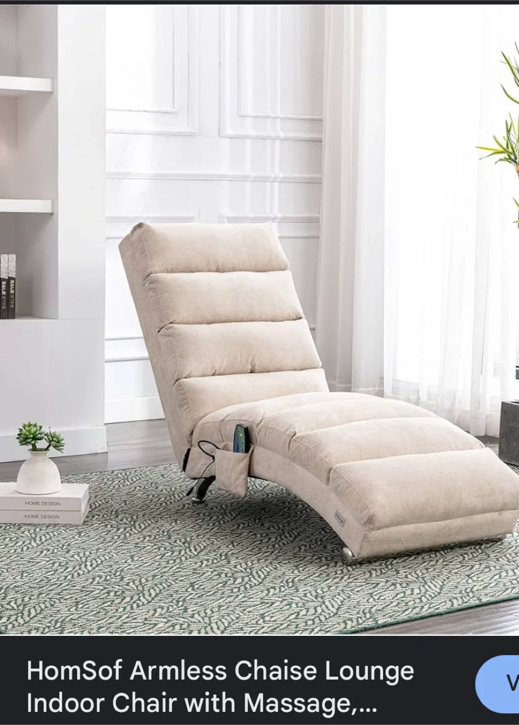 HomSof Armless Beige Chaise Lounge Chair image indicator(2)