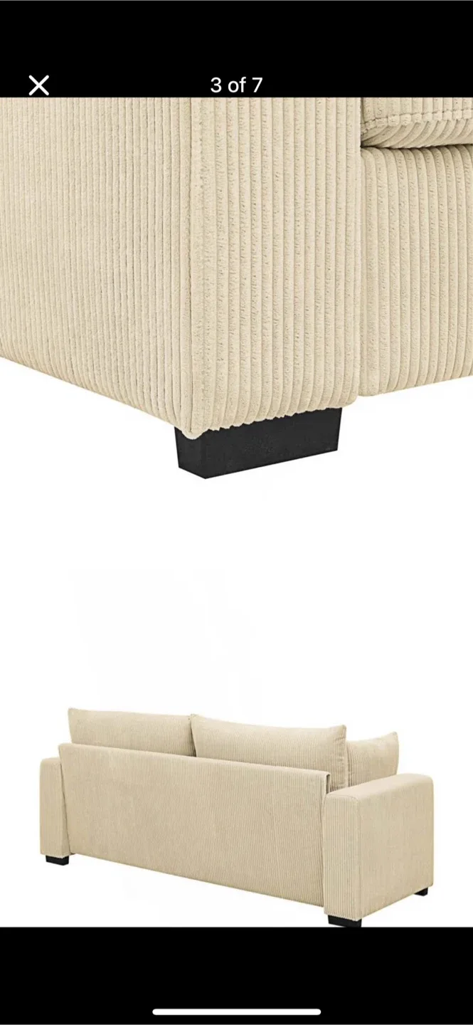 Ebern Designs Keryis 89" Wide Beige Corduroy Sofa image indicator(3)