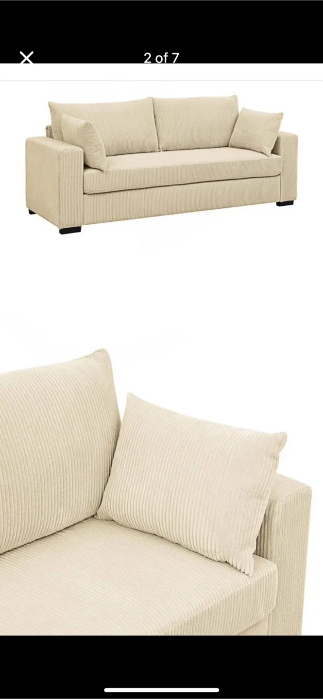 Ebern Designs Keryis 89" Wide Beige Corduroy Sofa image indicator(2)