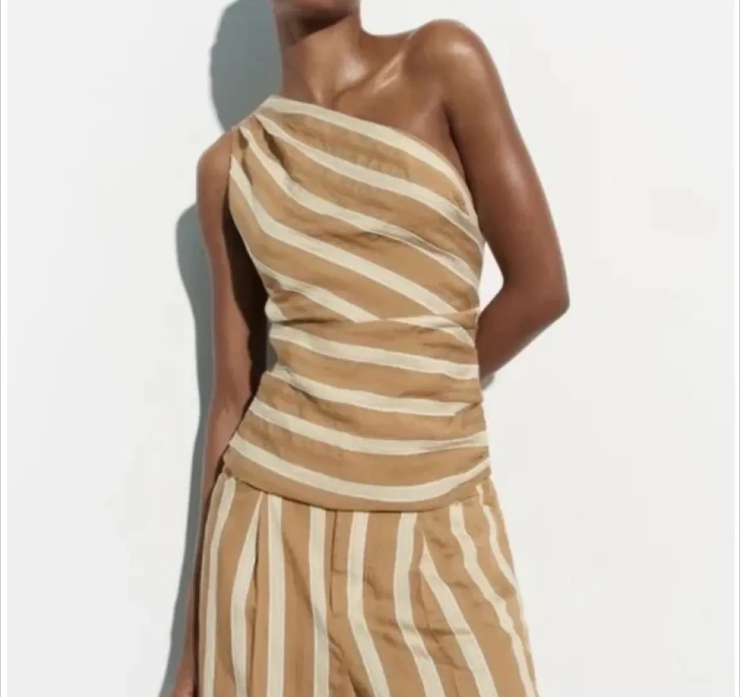 Zara Striped One-Shoulder Top