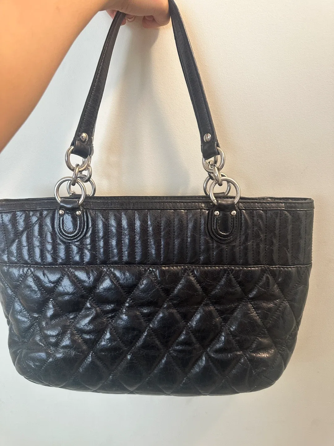 Coach Black Leather Quilted Handbag image indicator(2)