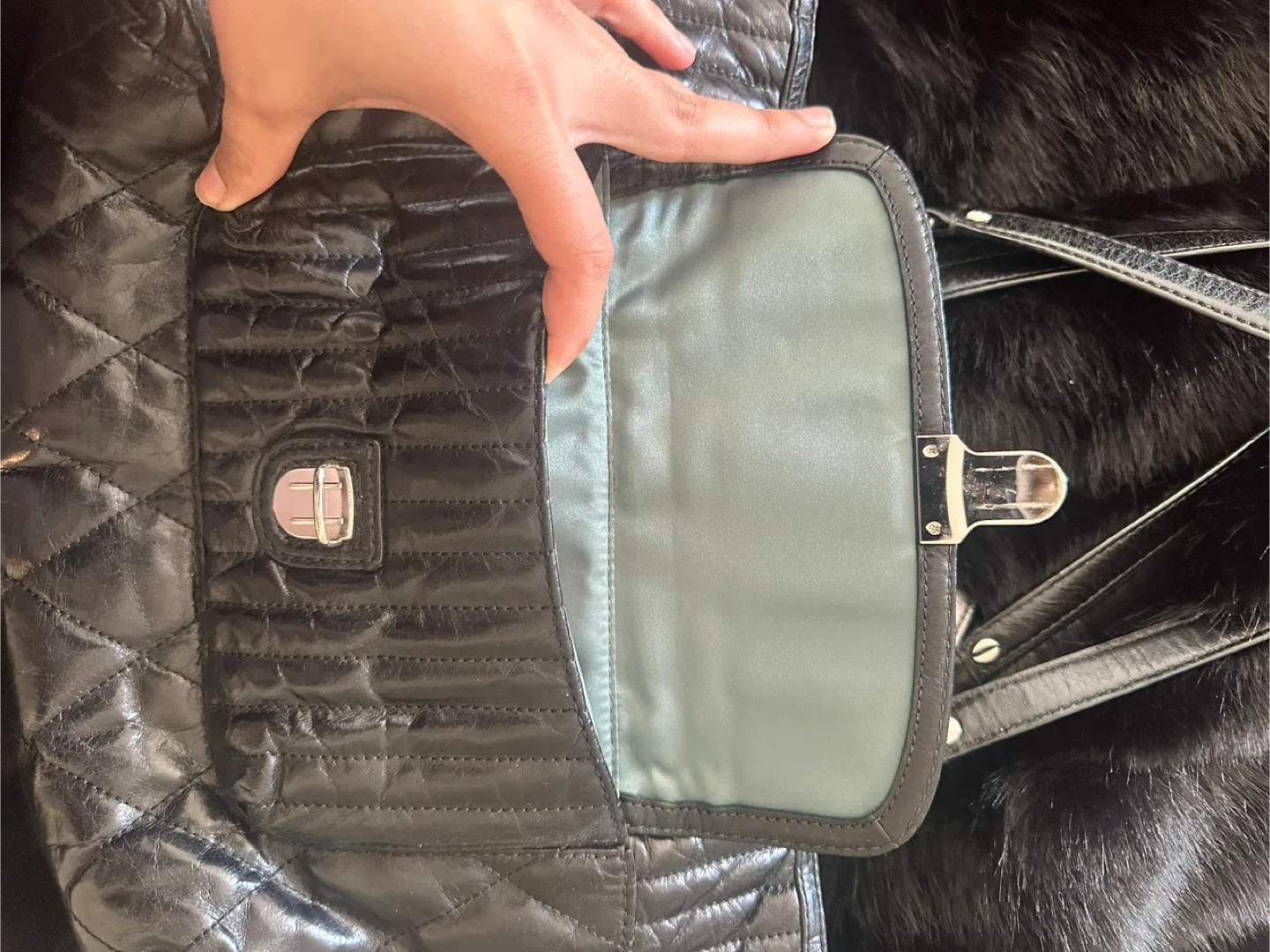 Coach Black Leather Quilted Handbag image indicator(4)