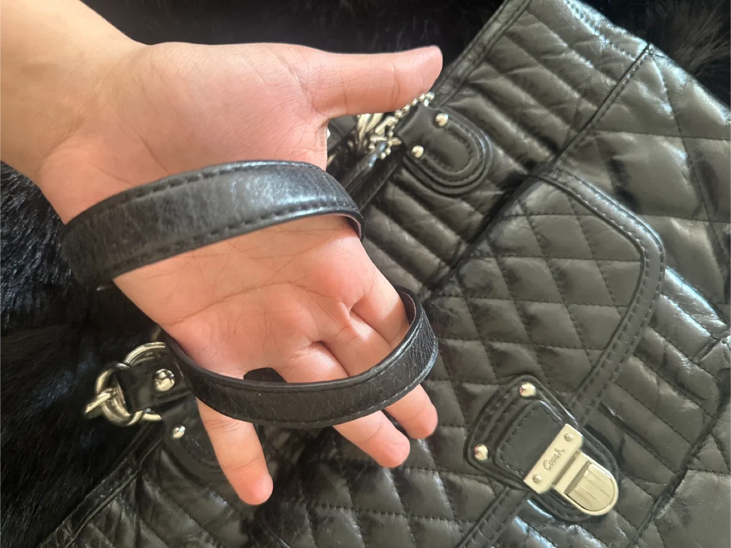 Coach Black Leather Quilted Handbag image indicator(7)