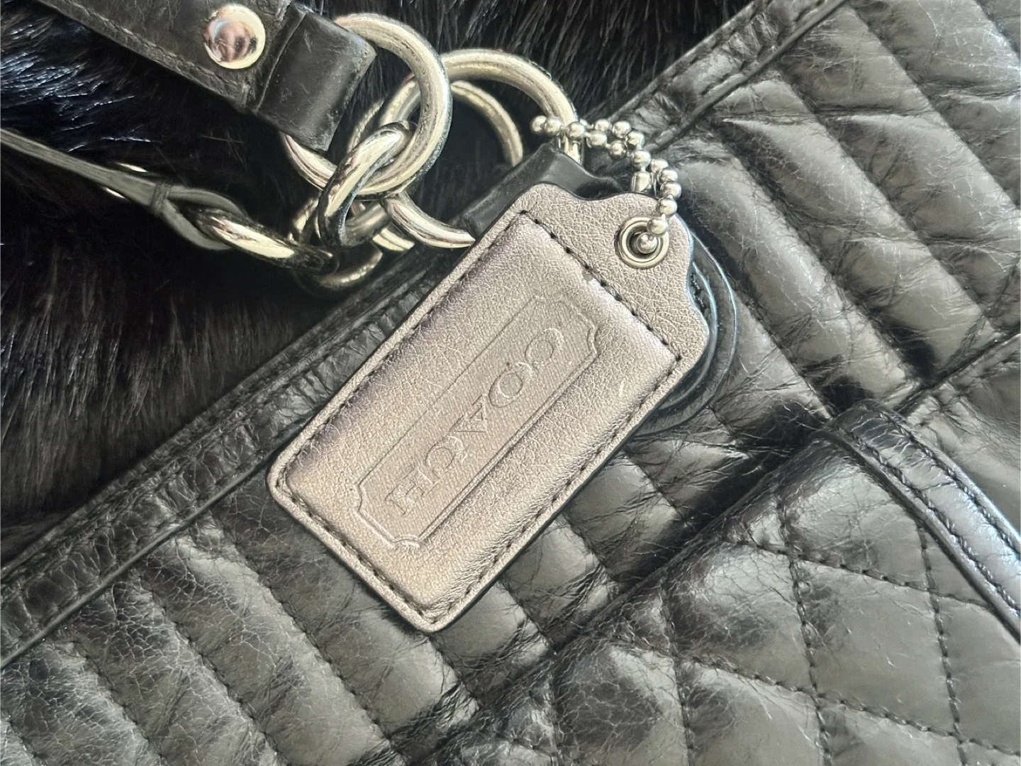 Coach Black Leather Quilted Handbag image indicator(8)