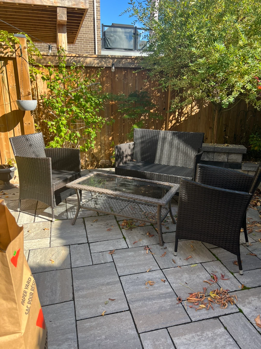 Wicker Patio Set - 4 Chairs & Coffee Table
