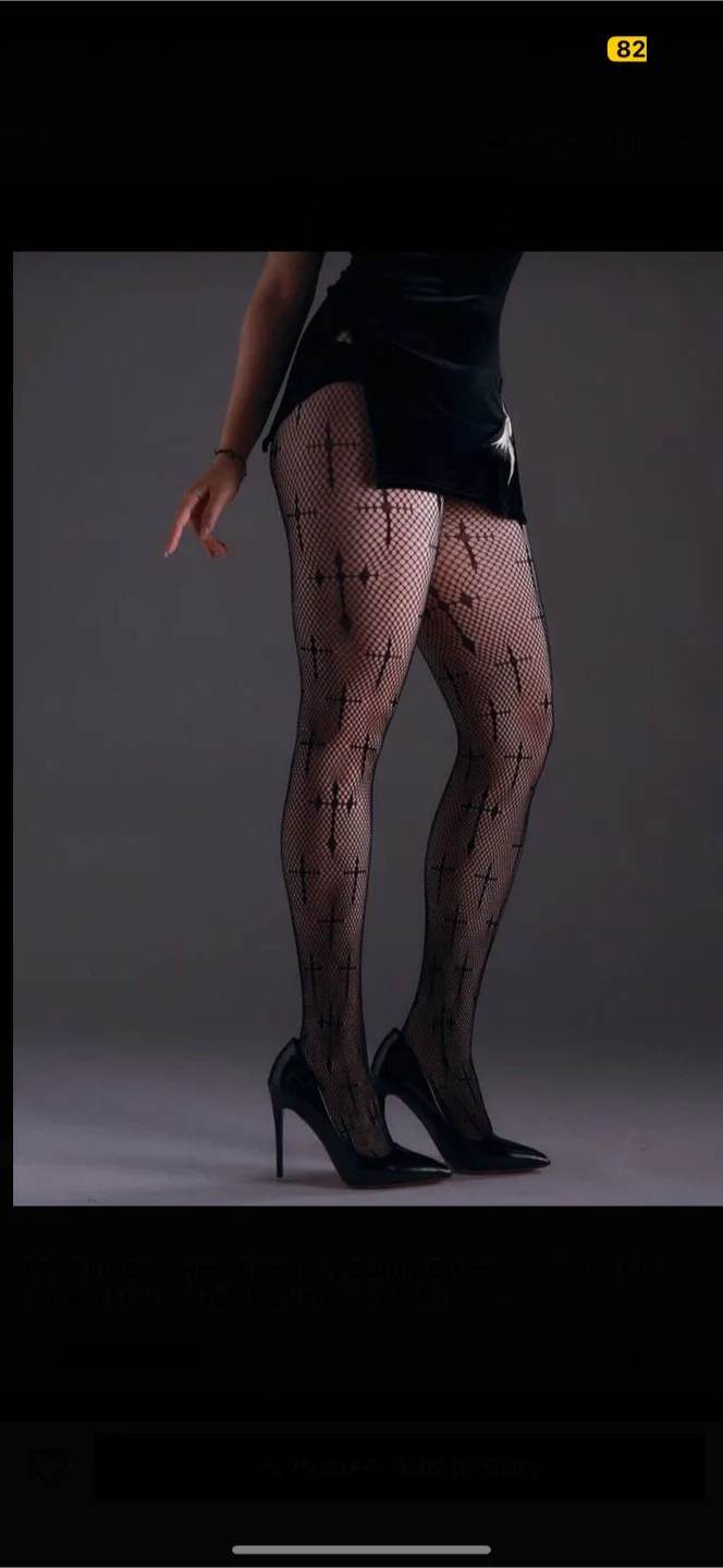 Long Burgundy Jacket and Cross Pattern Fishnets image indicator(4)