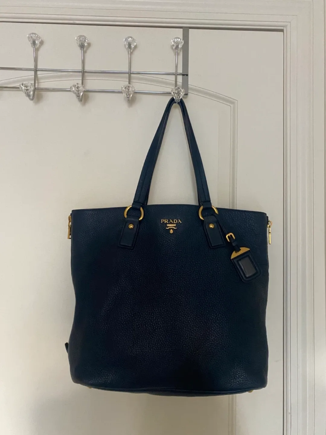 Prada Navy Leather Tote Bag thumbnail