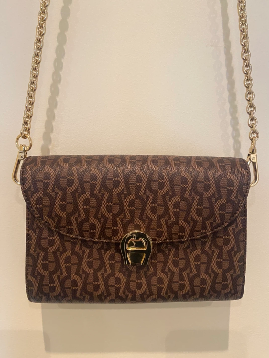 Aigner Brown Monogram Chain Wallet