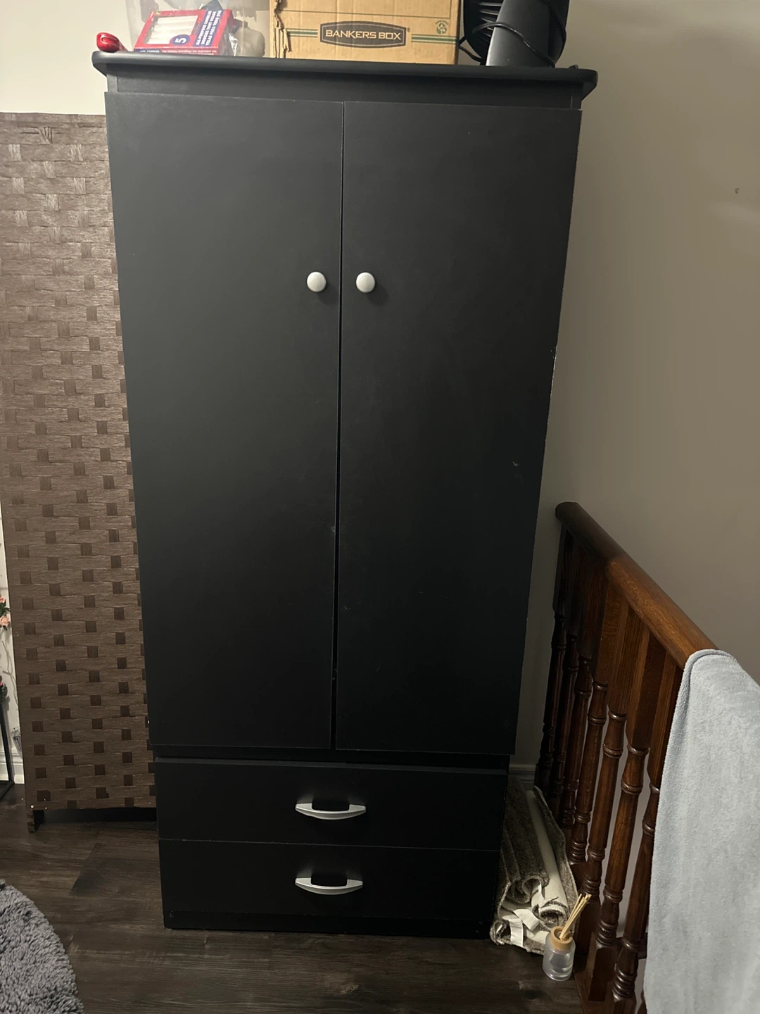 Black Wardrobe with 2 Drawers