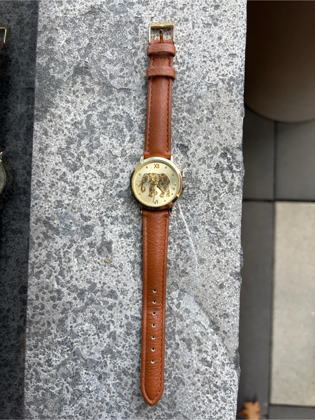 Elephant Design Brown Leather Strap Watch