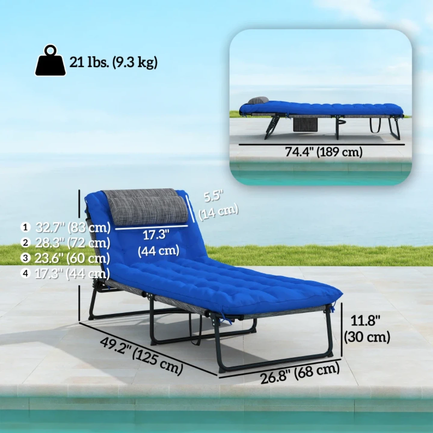 Outsunny Folding Lounge Chair with 4-level Reclining Back - photo 3