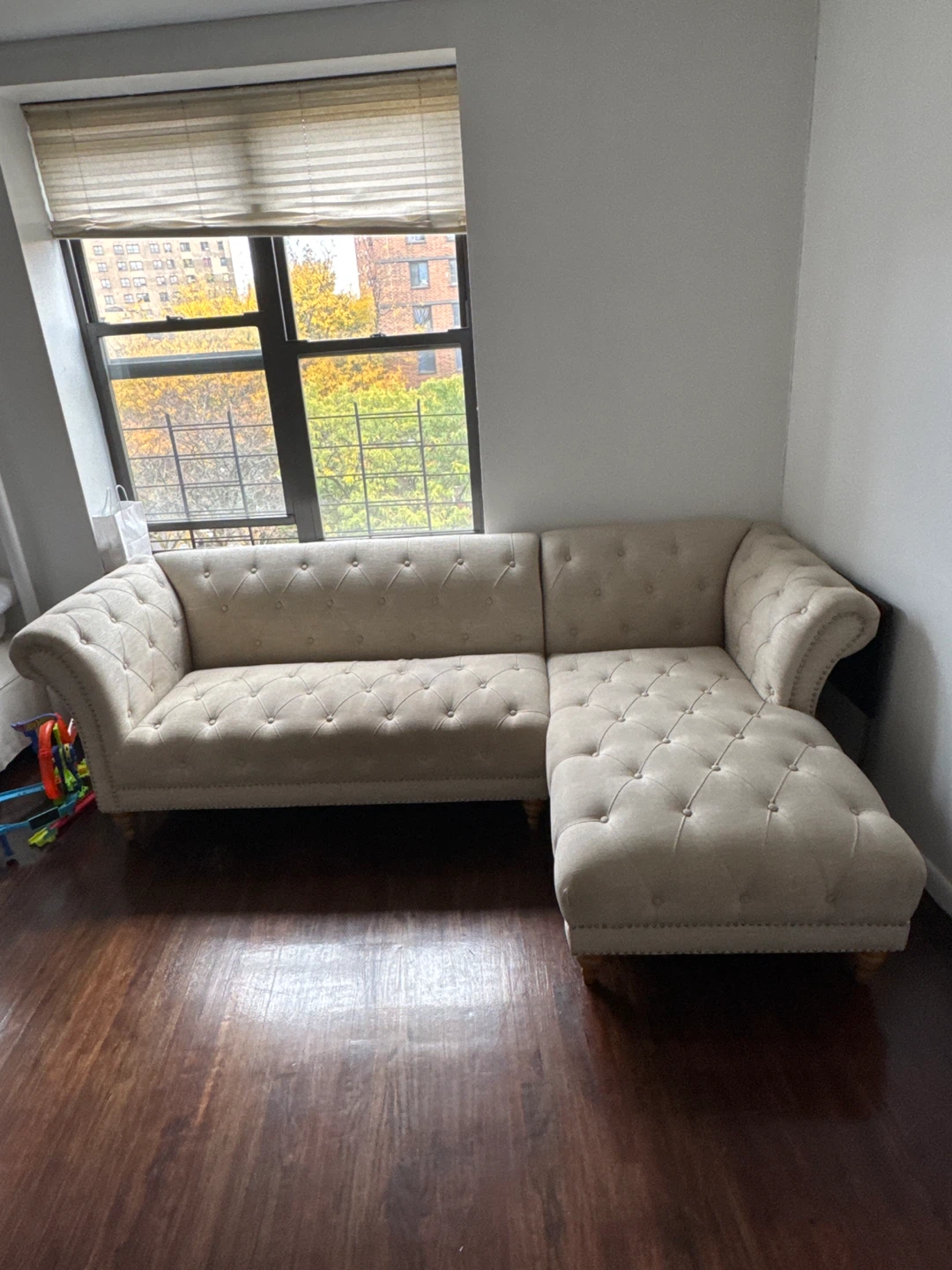 Tufted Sectional Sofa - Beige
