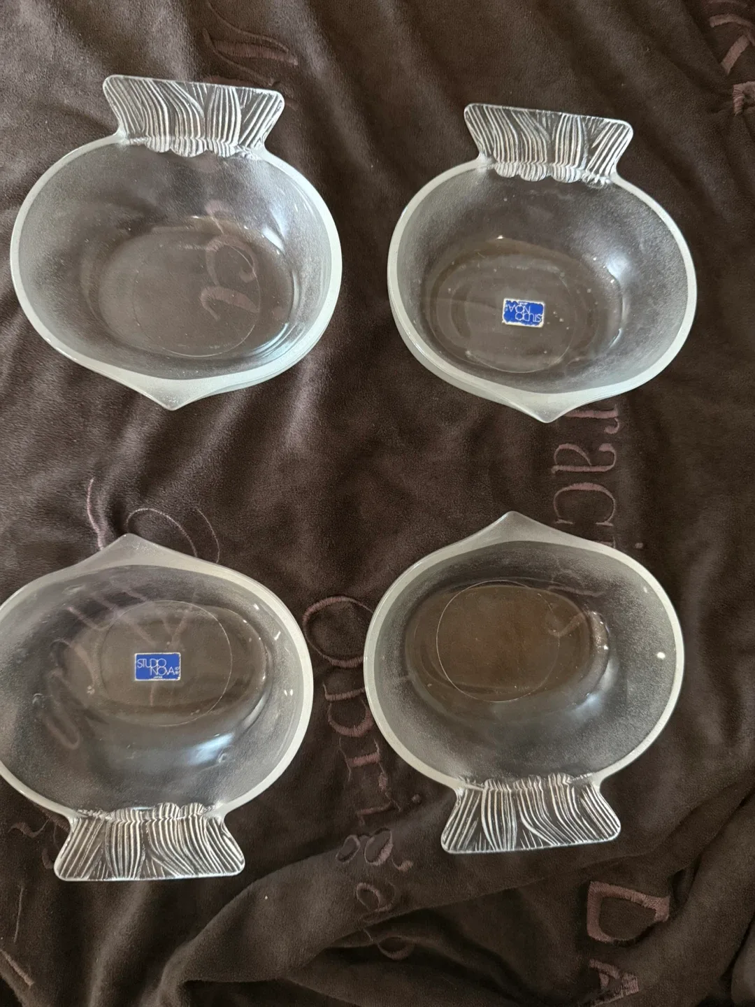 Vintage Lot of 4 Frosted Fish Glass Bowl Studio Nova Japan