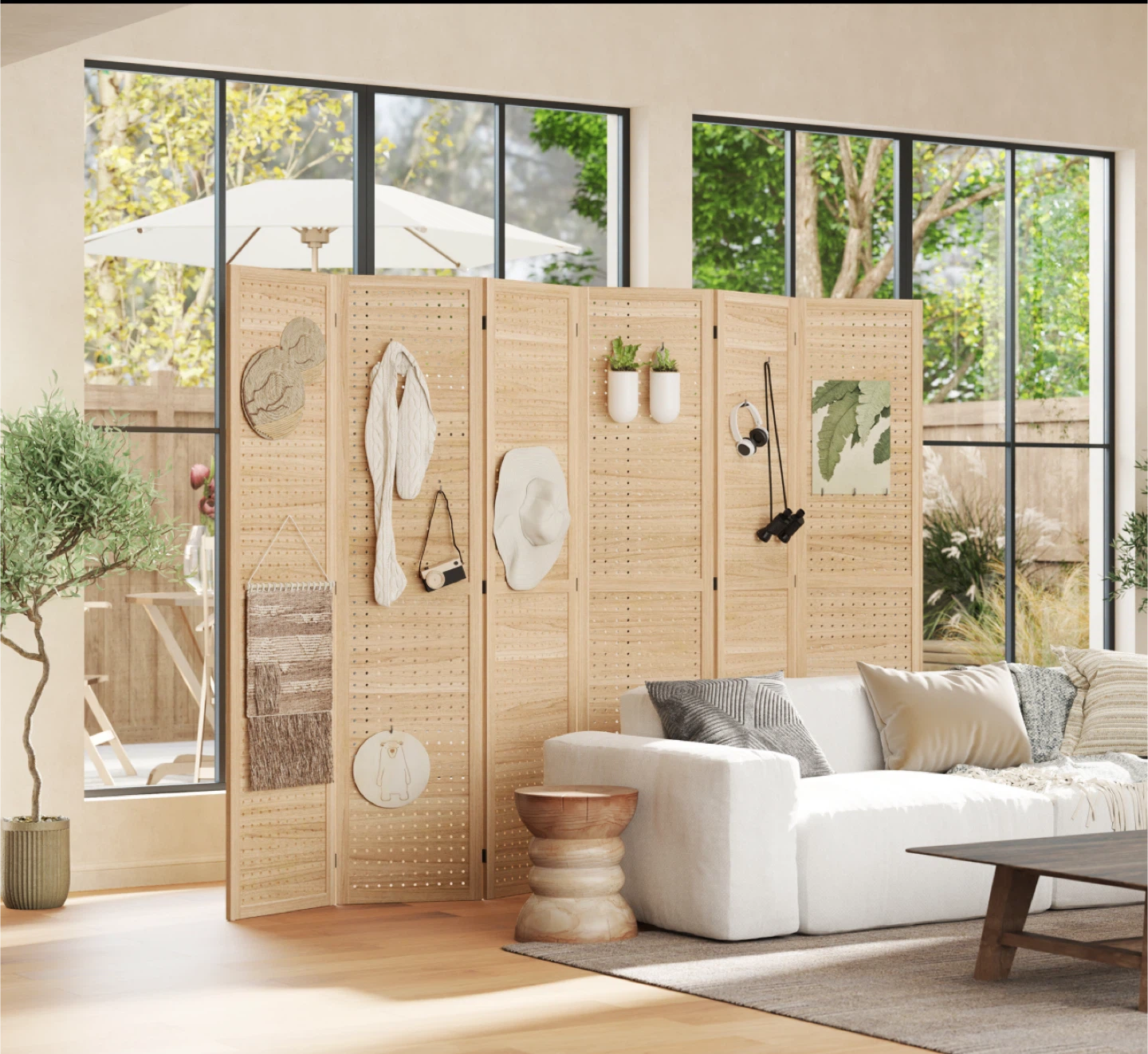 Wooden Room Divider with Peg Holes