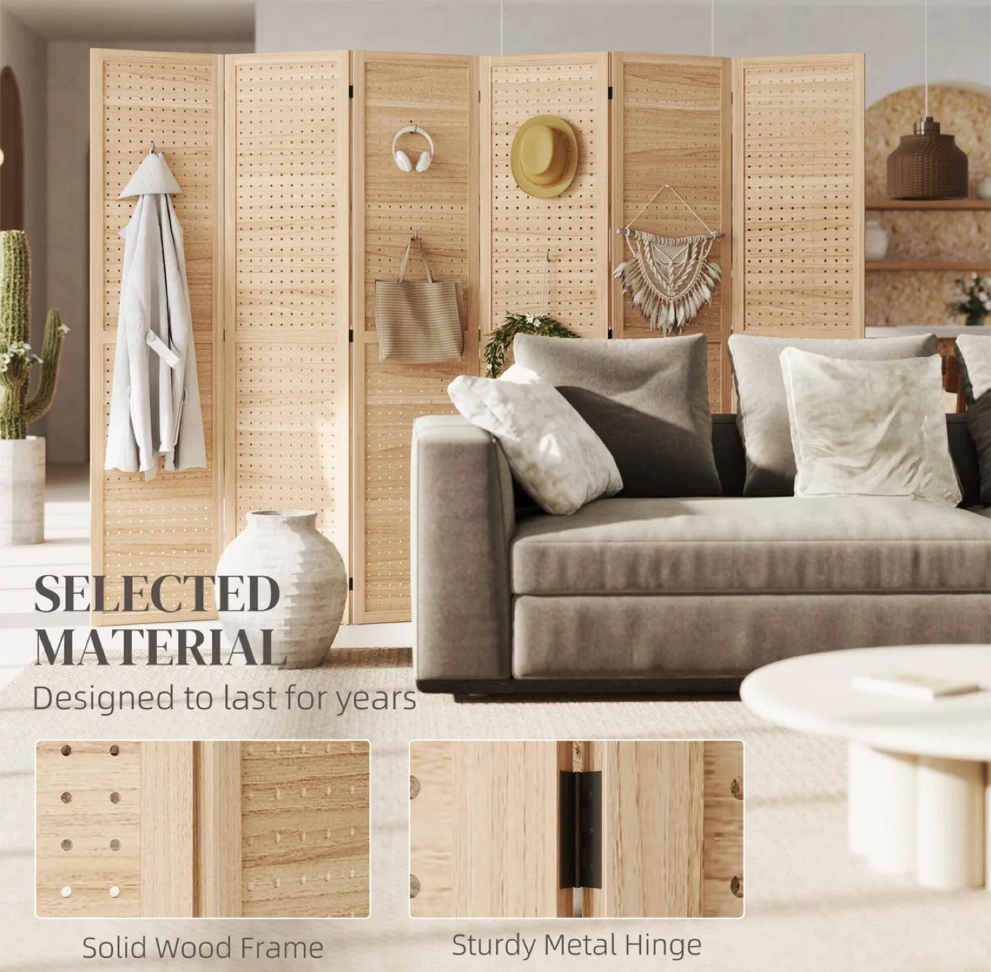 Wooden Room Divider with Peg Holes image indicator(2)