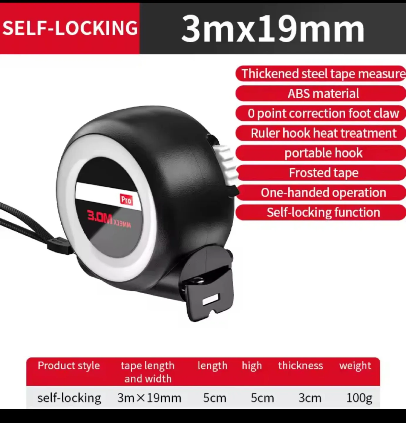 Self-Locking Tape Measure 3m x 19mm thumbnail