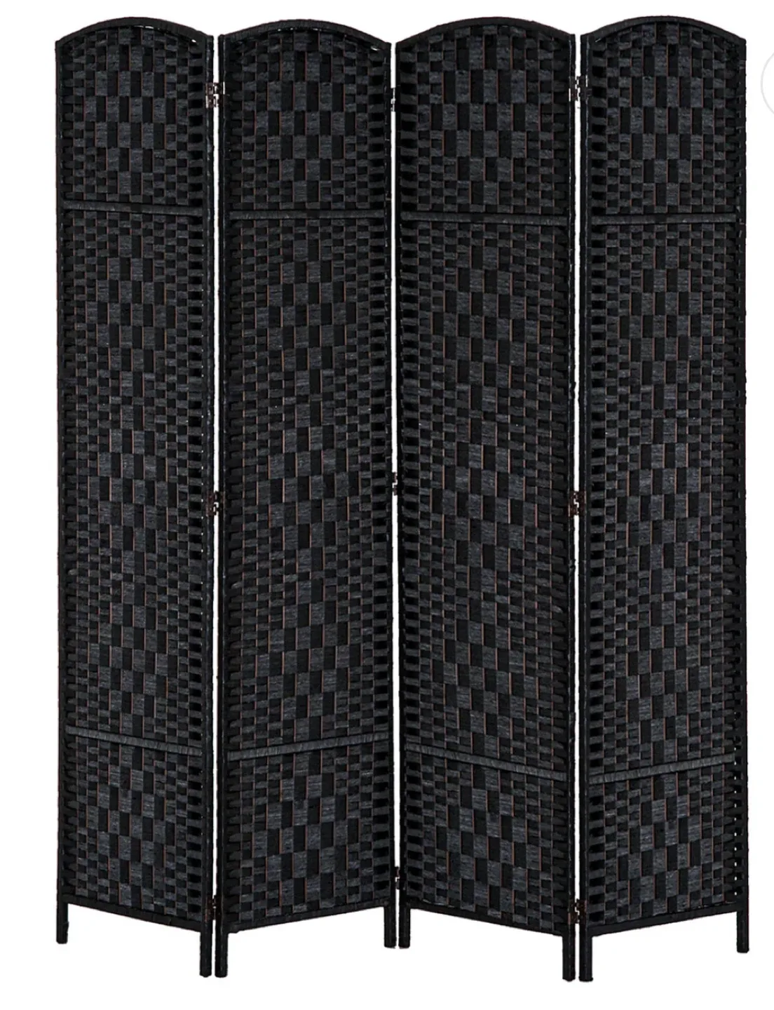 4 Panel Black Woven Room Divider Screen
