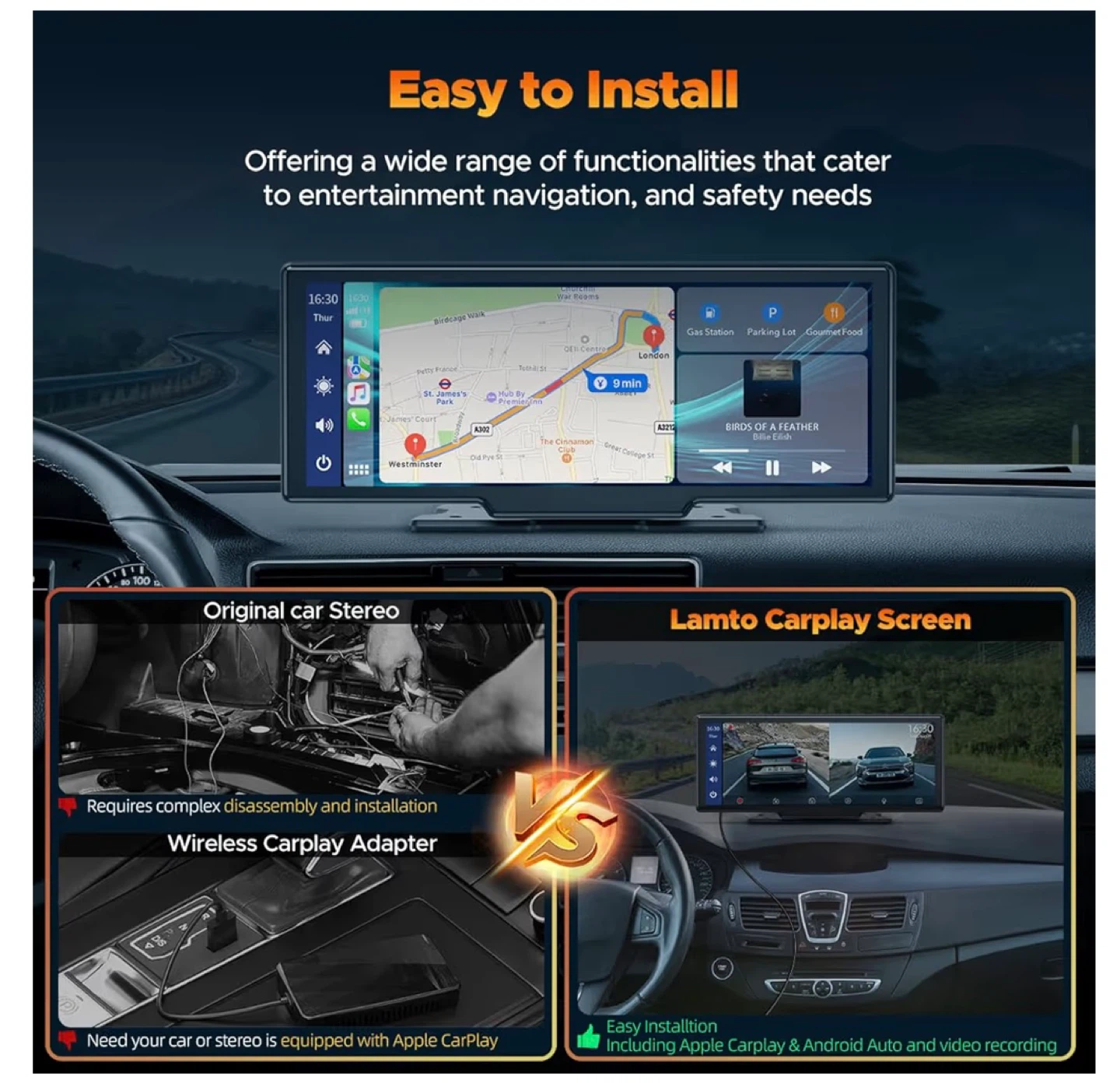 Lamto Carplay Screen with Front & Rear Camera - photo 4
