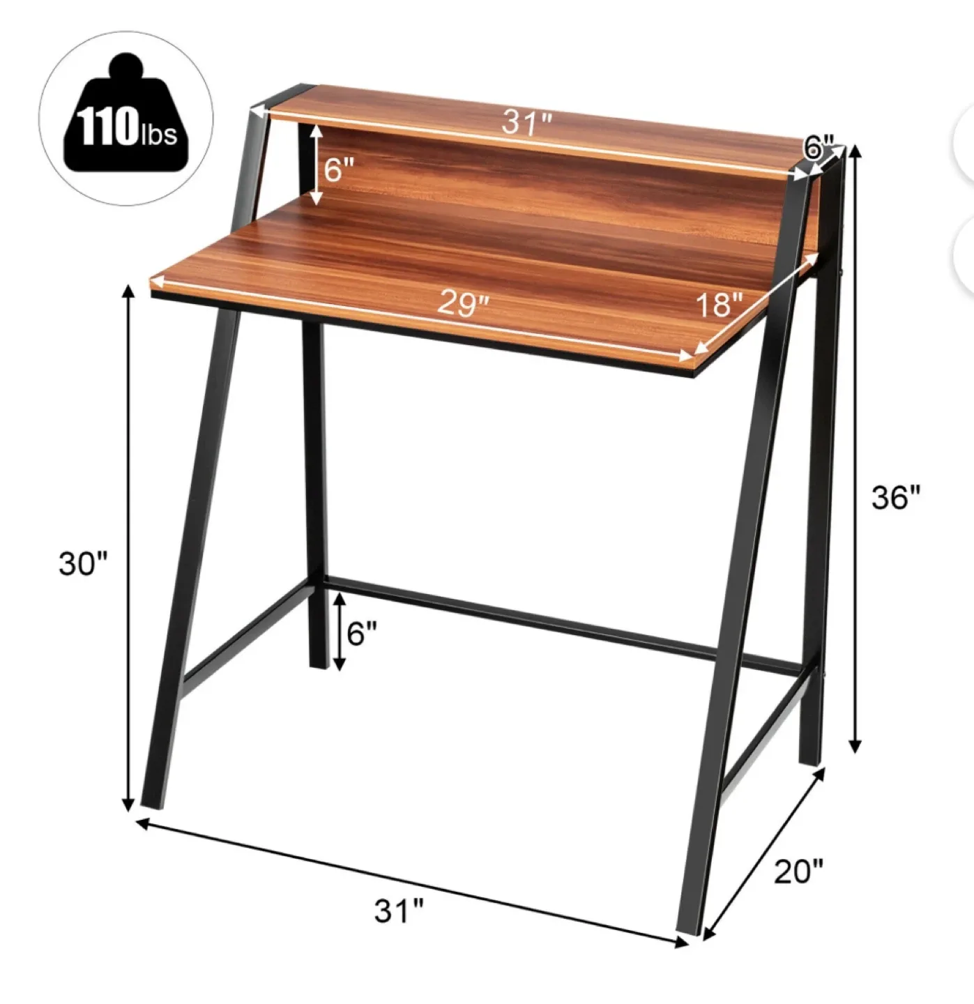 Wood & Black Writing Desk with Shelves image indicator(2)