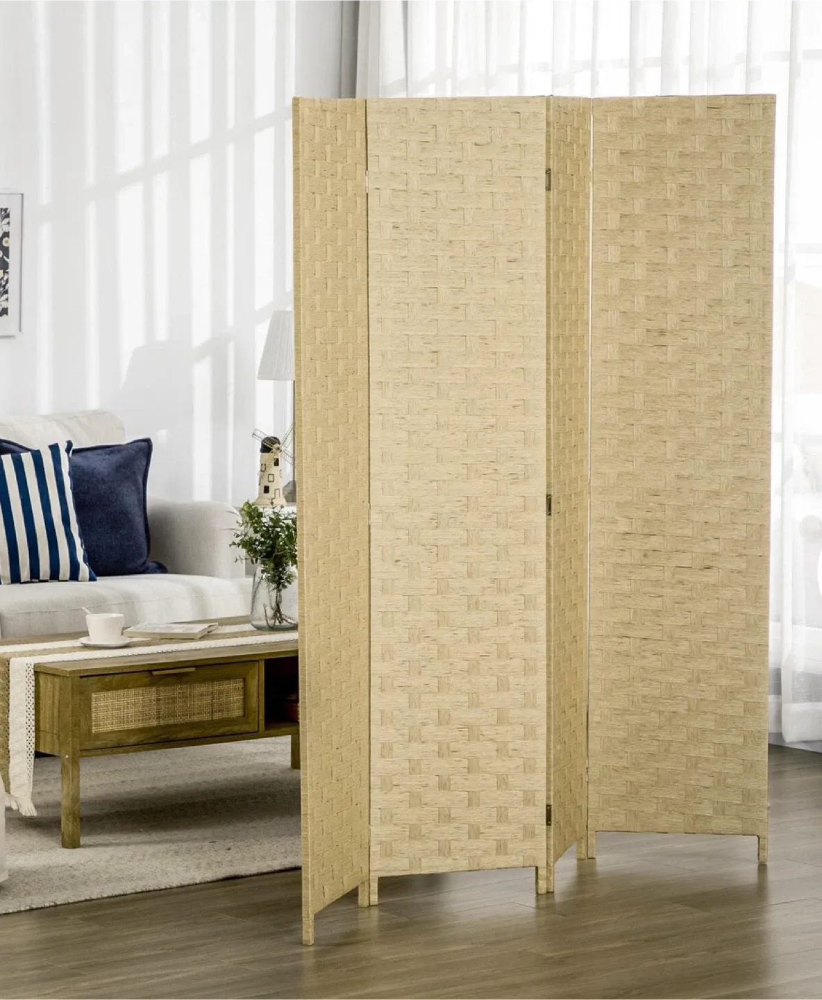 Folding Room Divider, 4 Panel Screen