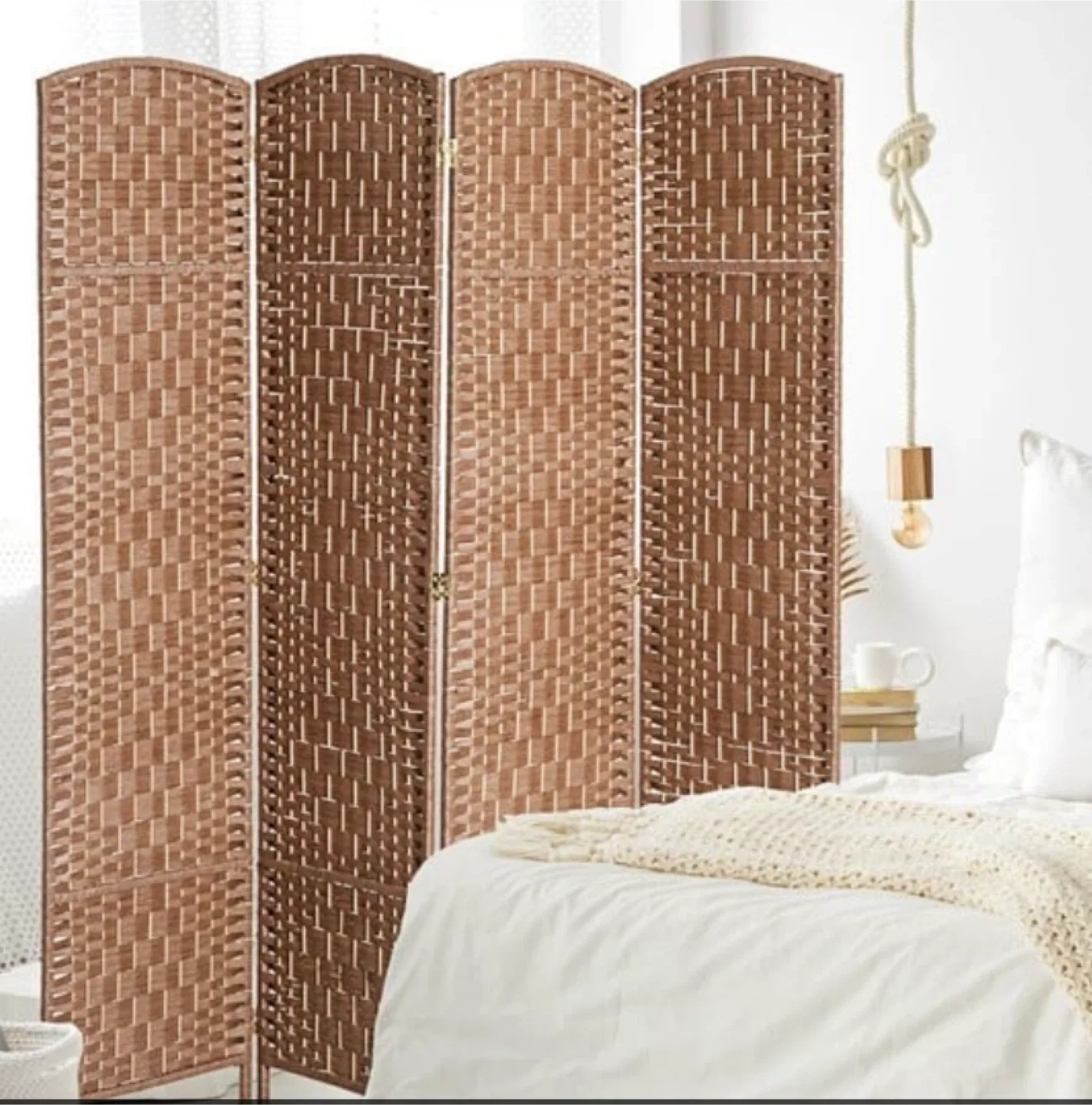 Brown Woven Room Divider - 4 Panel Screen image indicator(2)