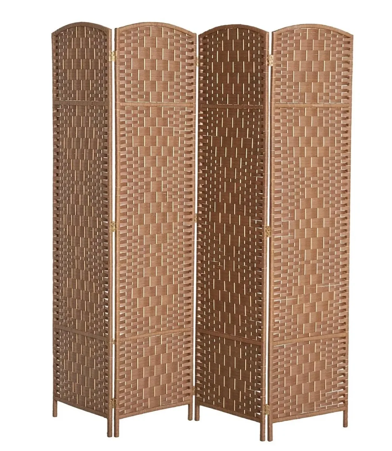 Brown Woven Room Divider - 4 Panel Screen