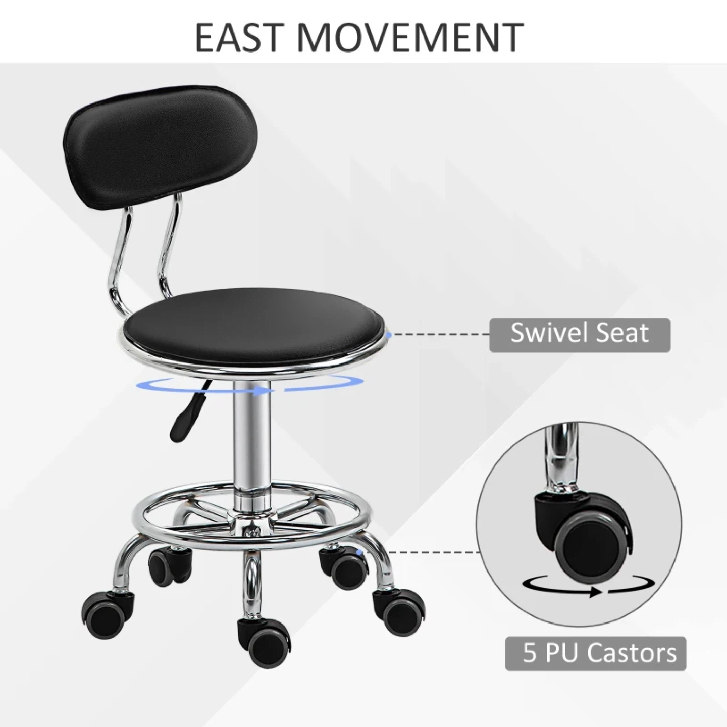 HOMCOM Faux Leather Salon Rolling Stool - photo 5