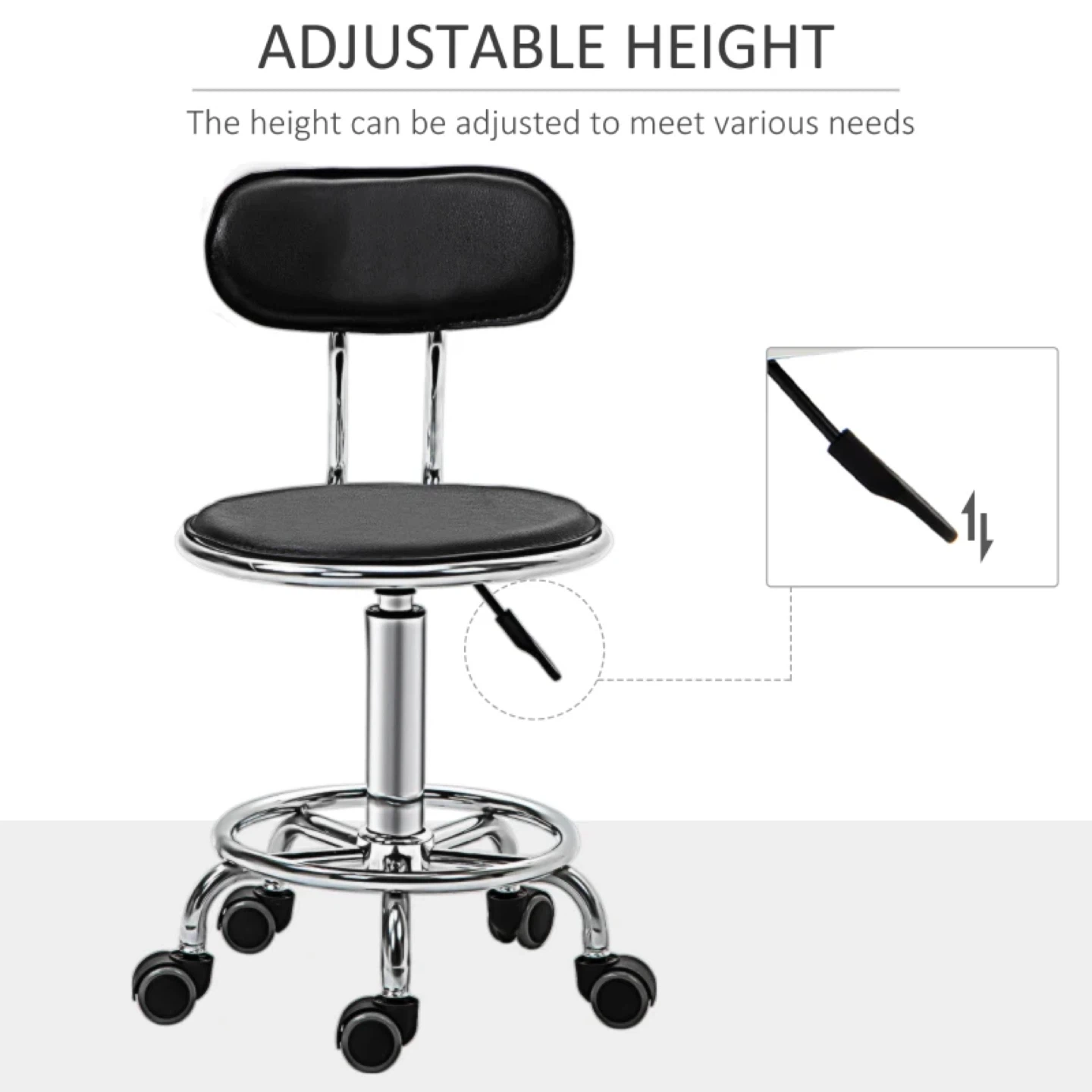 HOMCOM Faux Leather Salon Rolling Stool - photo 4
