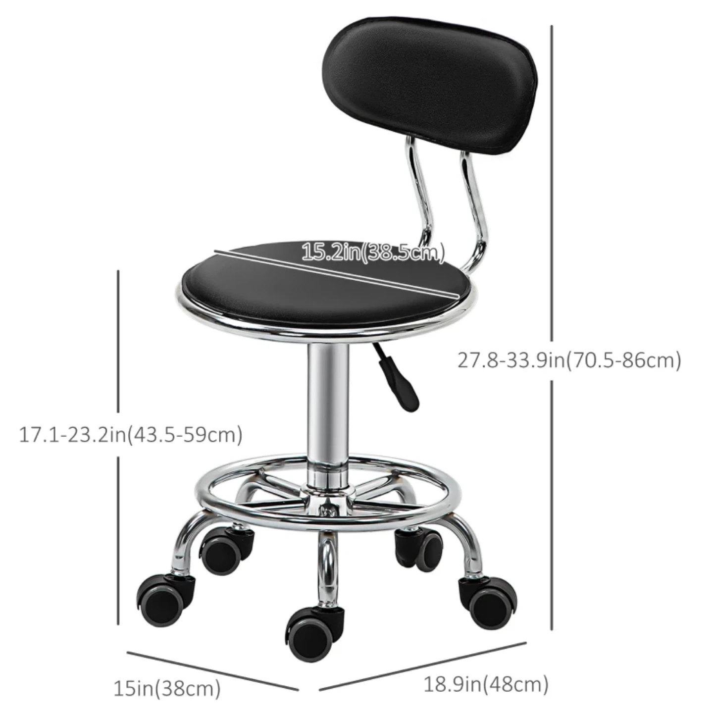 HOMCOM Faux Leather Salon Rolling Stool - photo 3