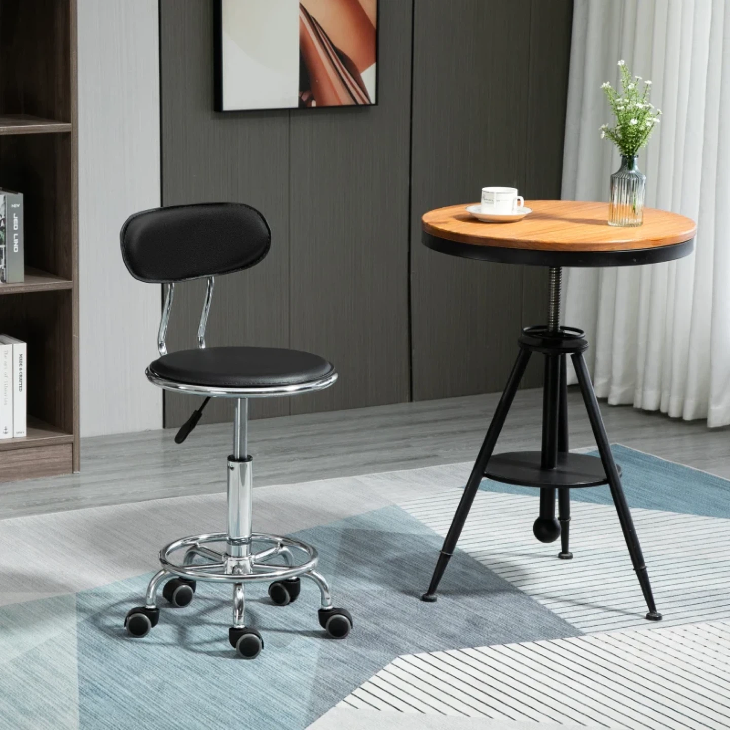 HOMCOM Faux Leather Salon Rolling Stool