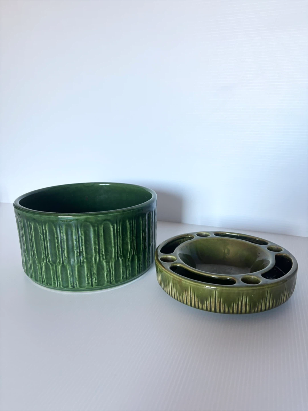 Vintage MCM Christmas ceramic advent bowl and tree base