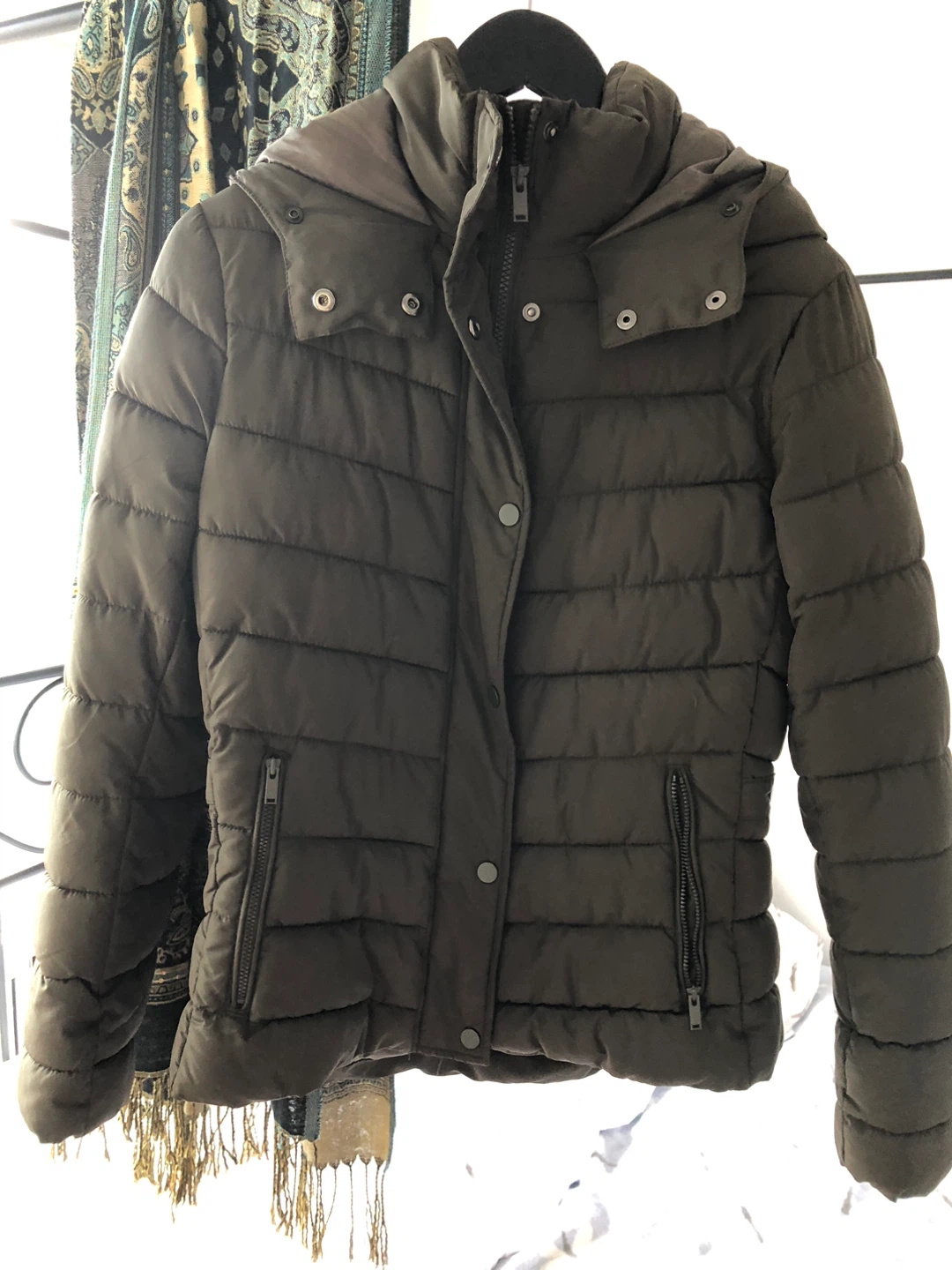 Puffer Jacket - Army Green with scarf
