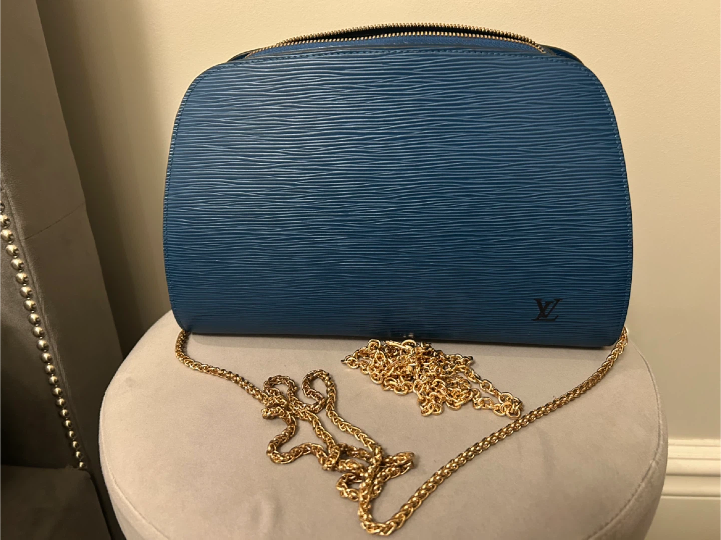 Authentic Louis Vuitton Blue Epi Leather Chain Bag