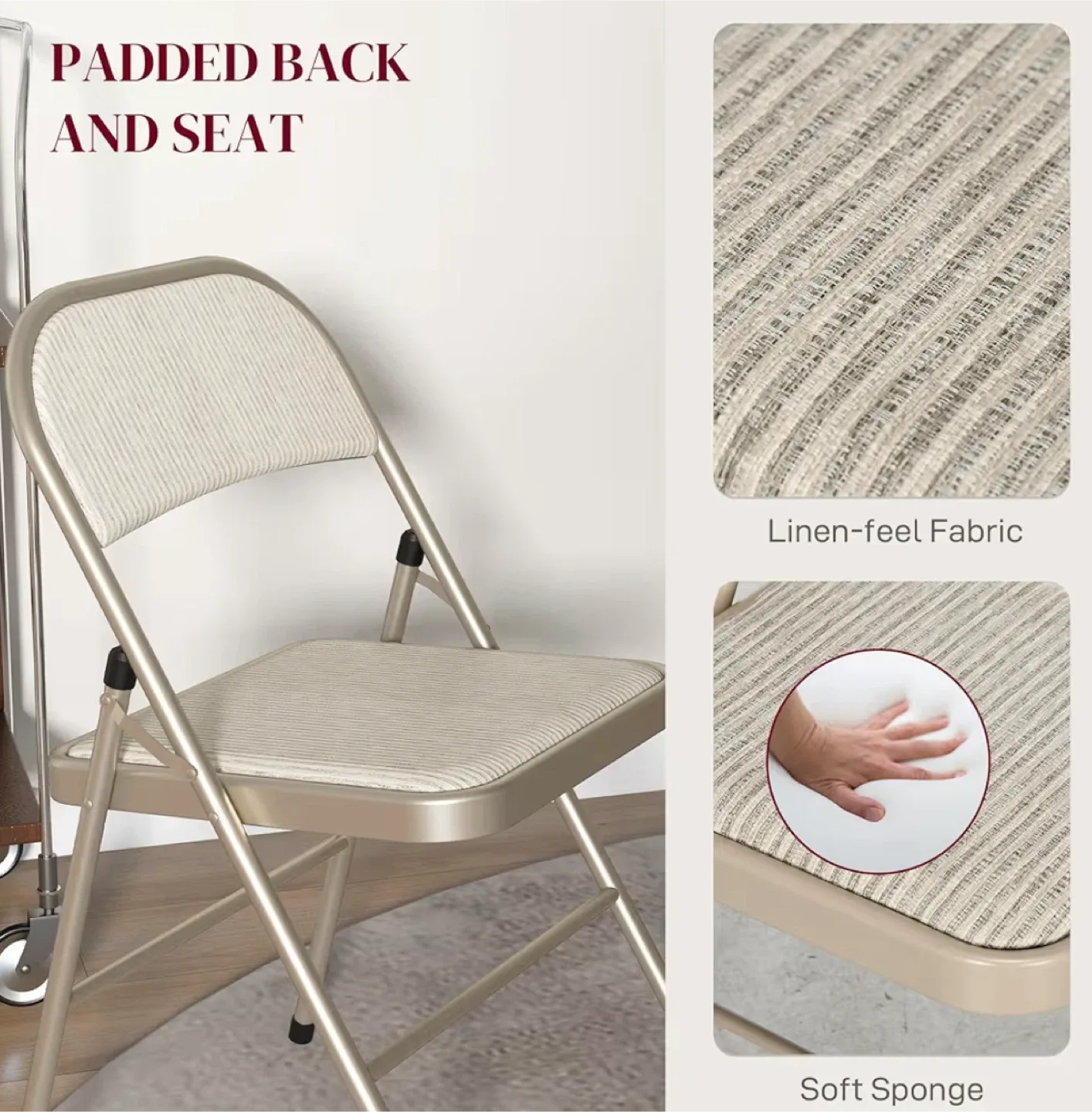 Folding Chair - Beige Linen Feel Fabric image indicator(3)