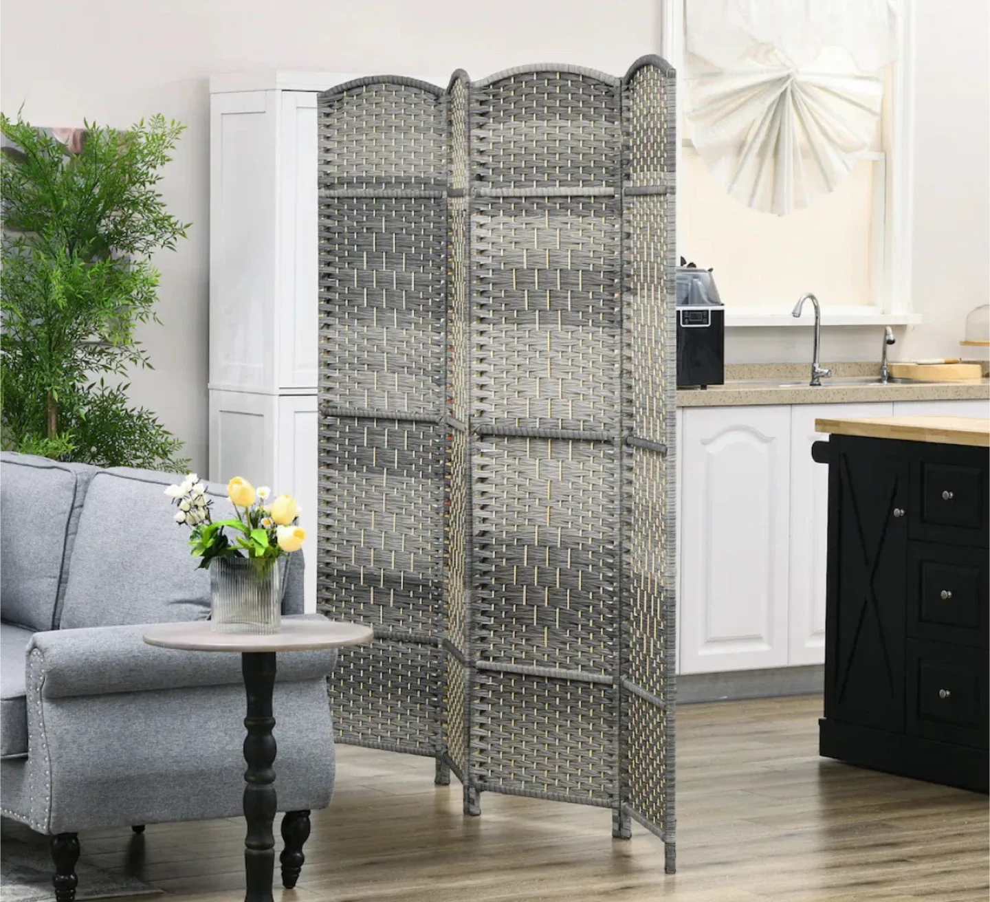 Grey Woven Room Divider - 4 Panel image indicator(2)