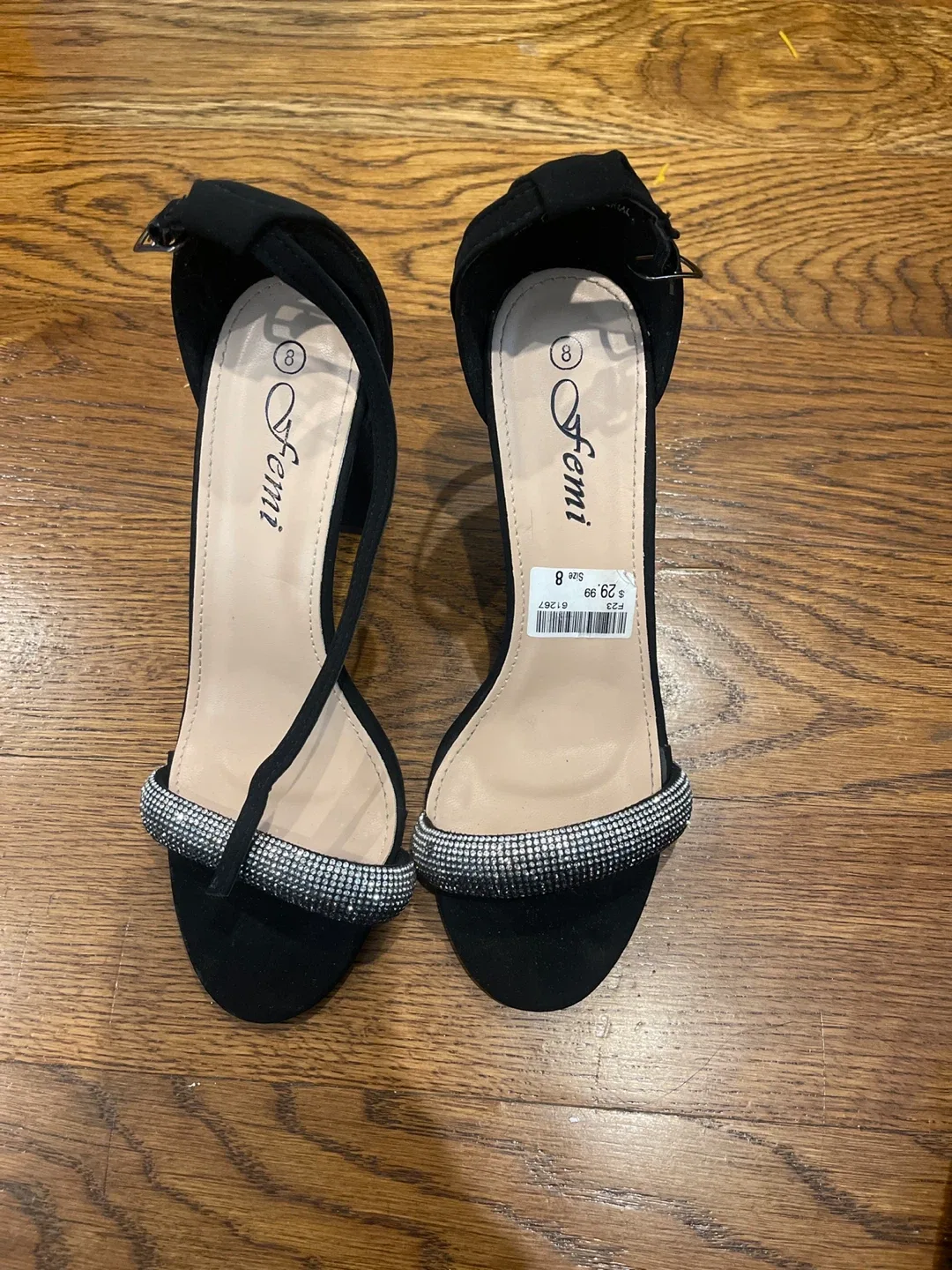 Femi Black Rhinestone Heels - Size 8 thumbnail