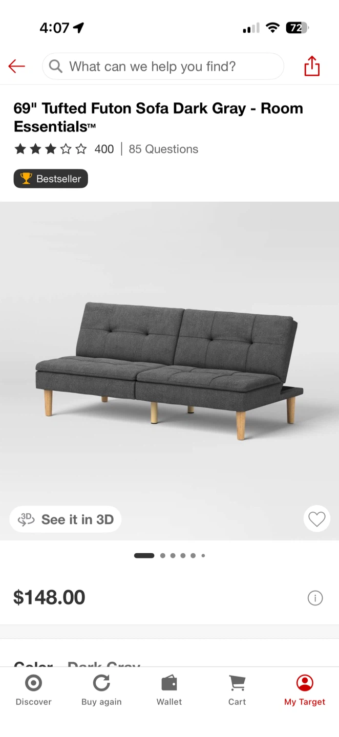 Room Essentials 69" Tufted Futon Sofa - Dark Gray