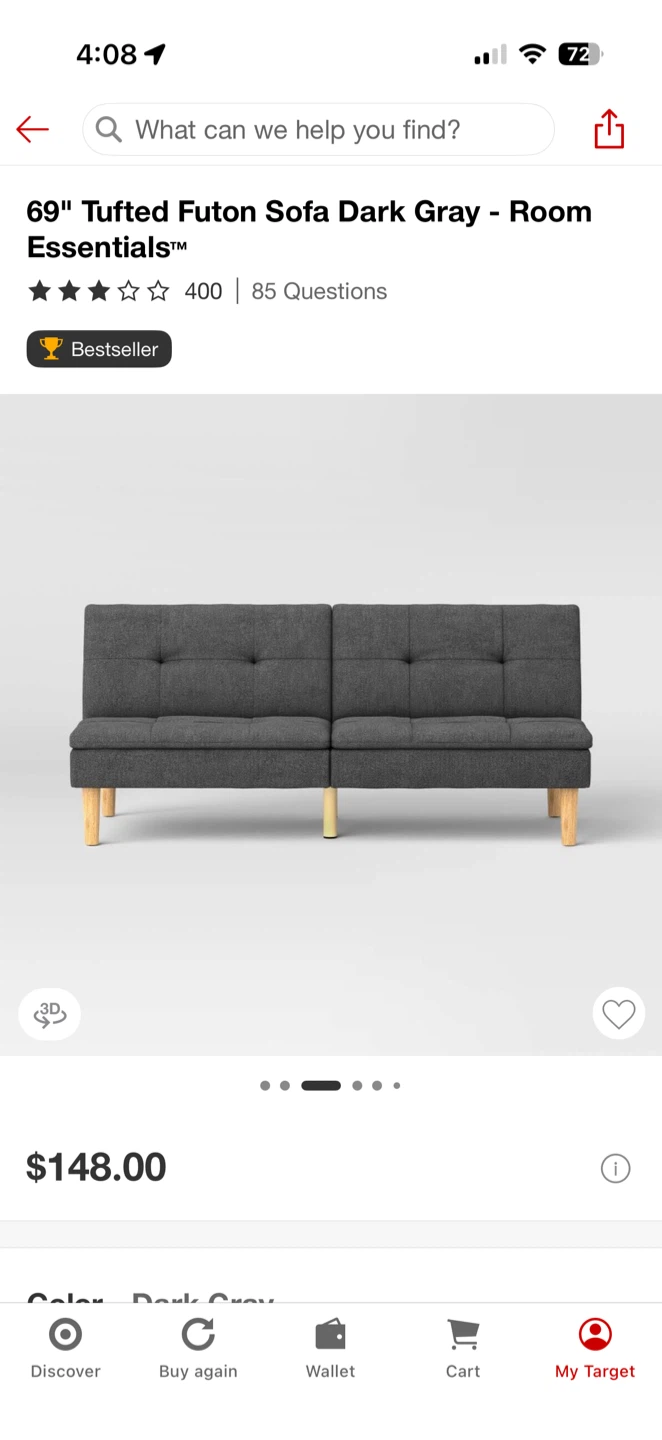 Room Essentials 69" Tufted Futon Sofa - Dark Gray - photo 2