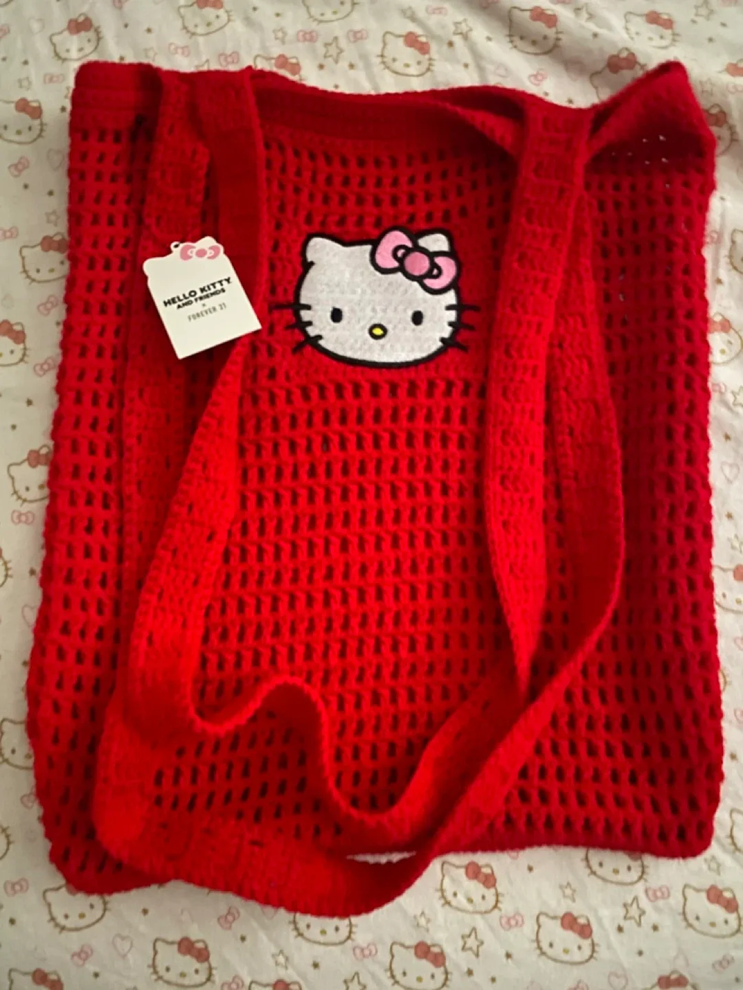 Hello Kitty Forever 21 Red Crochet Tote Bag
