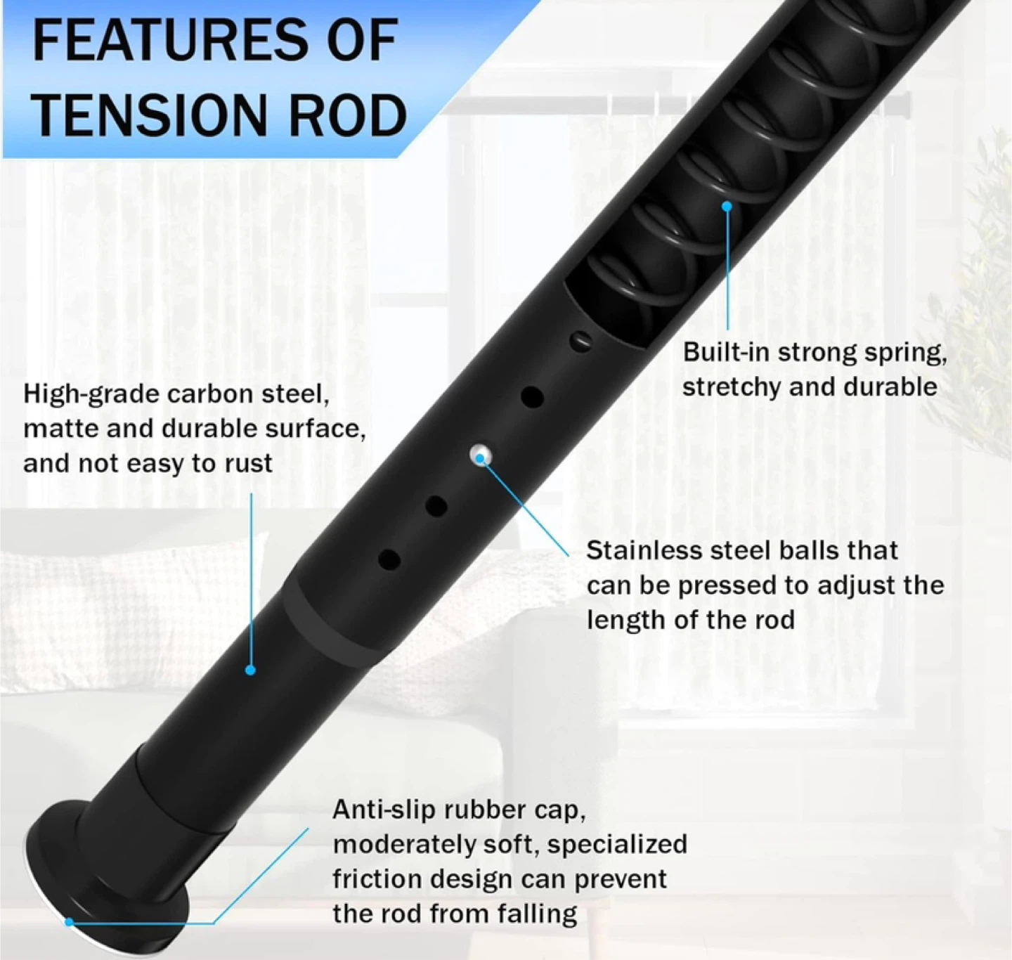 Black adjustable curtain Rod 83.1-102.8 Inches - photo 4