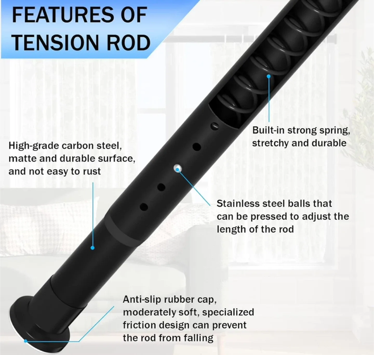 Black adjustable curtain Rod 83.1-102.8 Inches image indicator(4)