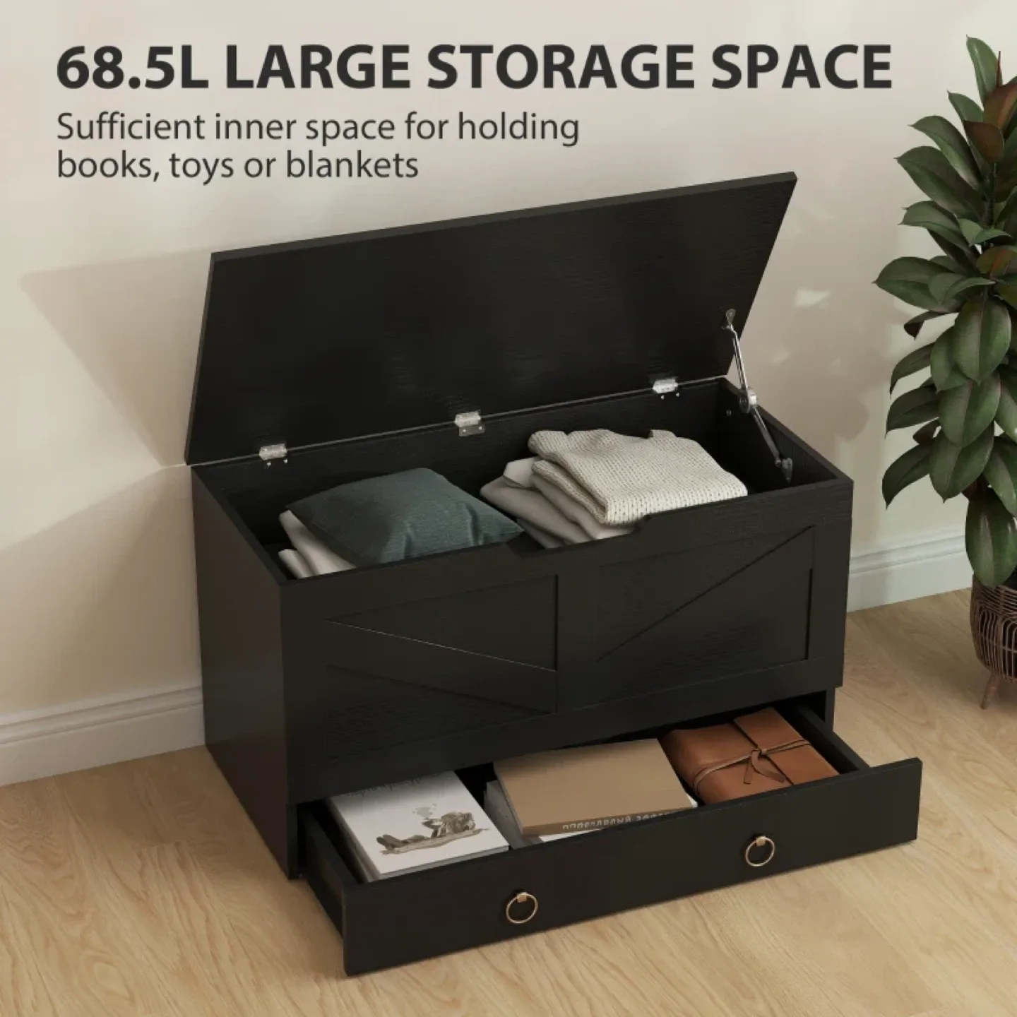 HOMCOM 31.5 Inches Storage Chest, Storage Trunk image indicator(4)